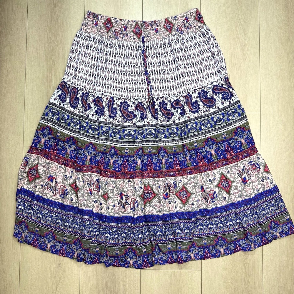 Bohemian Multi-Color Tiered Midi Skirt